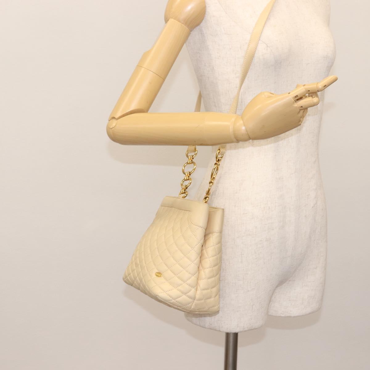 BALLY Shoulder Bag Leather Beige Gold Auth 143330