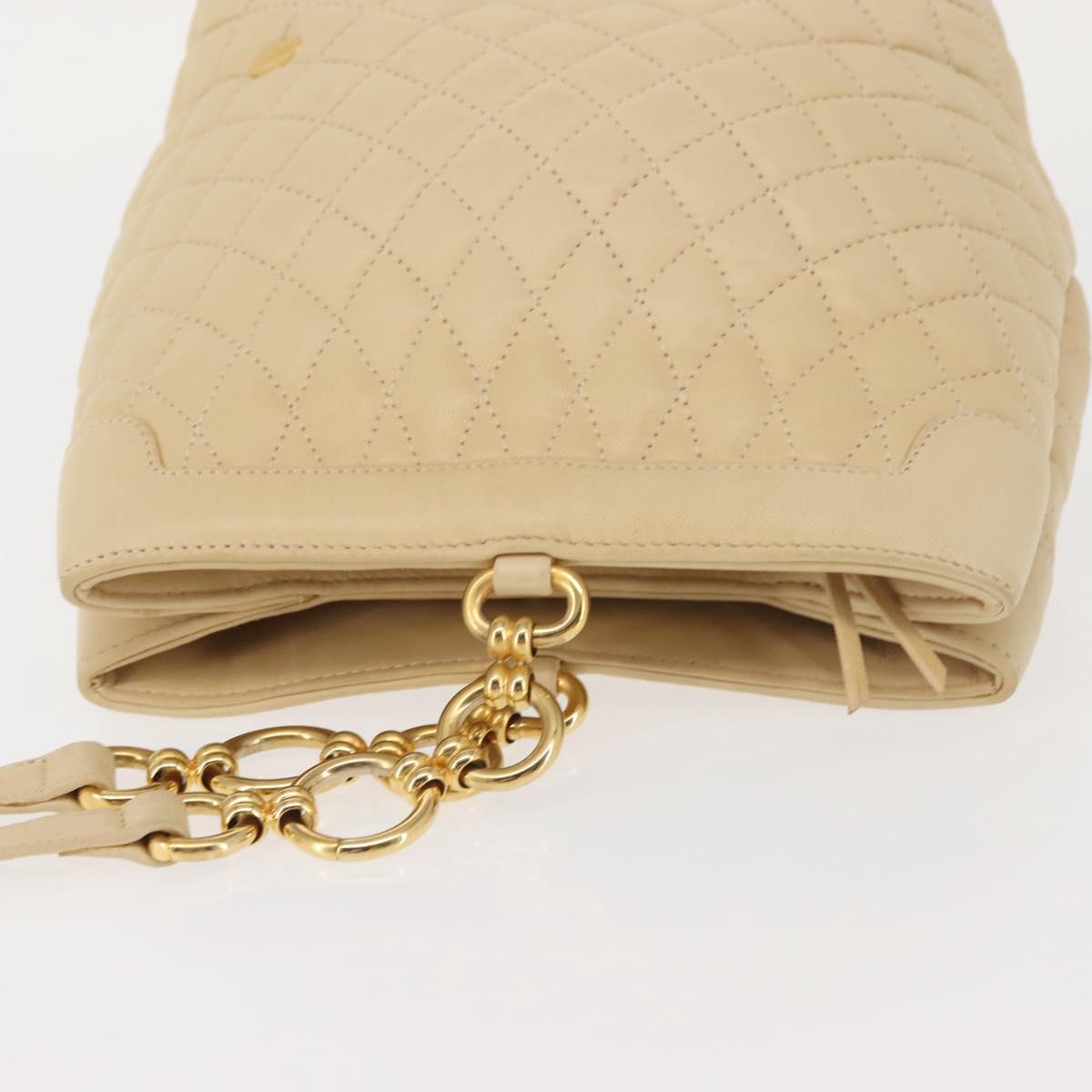 BALLY Shoulder Bag Leather Beige Gold Auth 143330