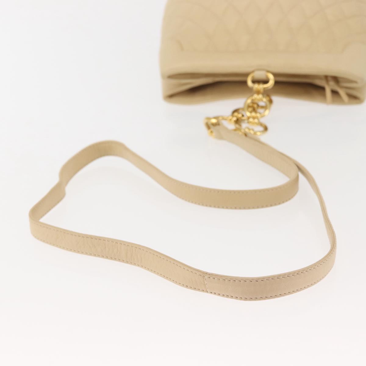 BALLY Shoulder Bag Leather Beige Gold Auth 143330