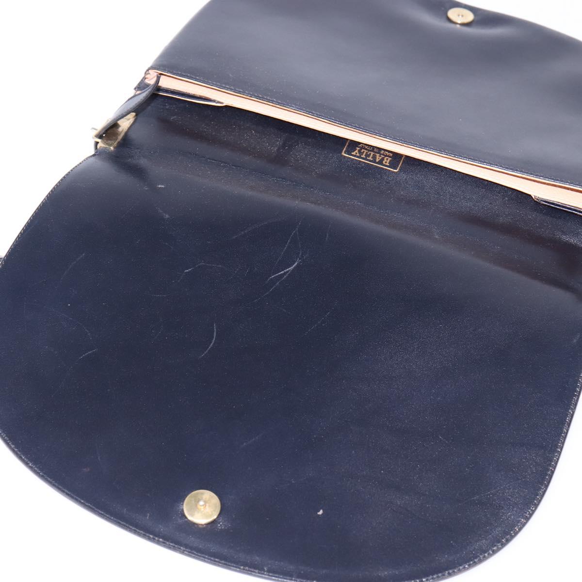 BALLY Shoulder Bag Leather Black Gold Auth 143332