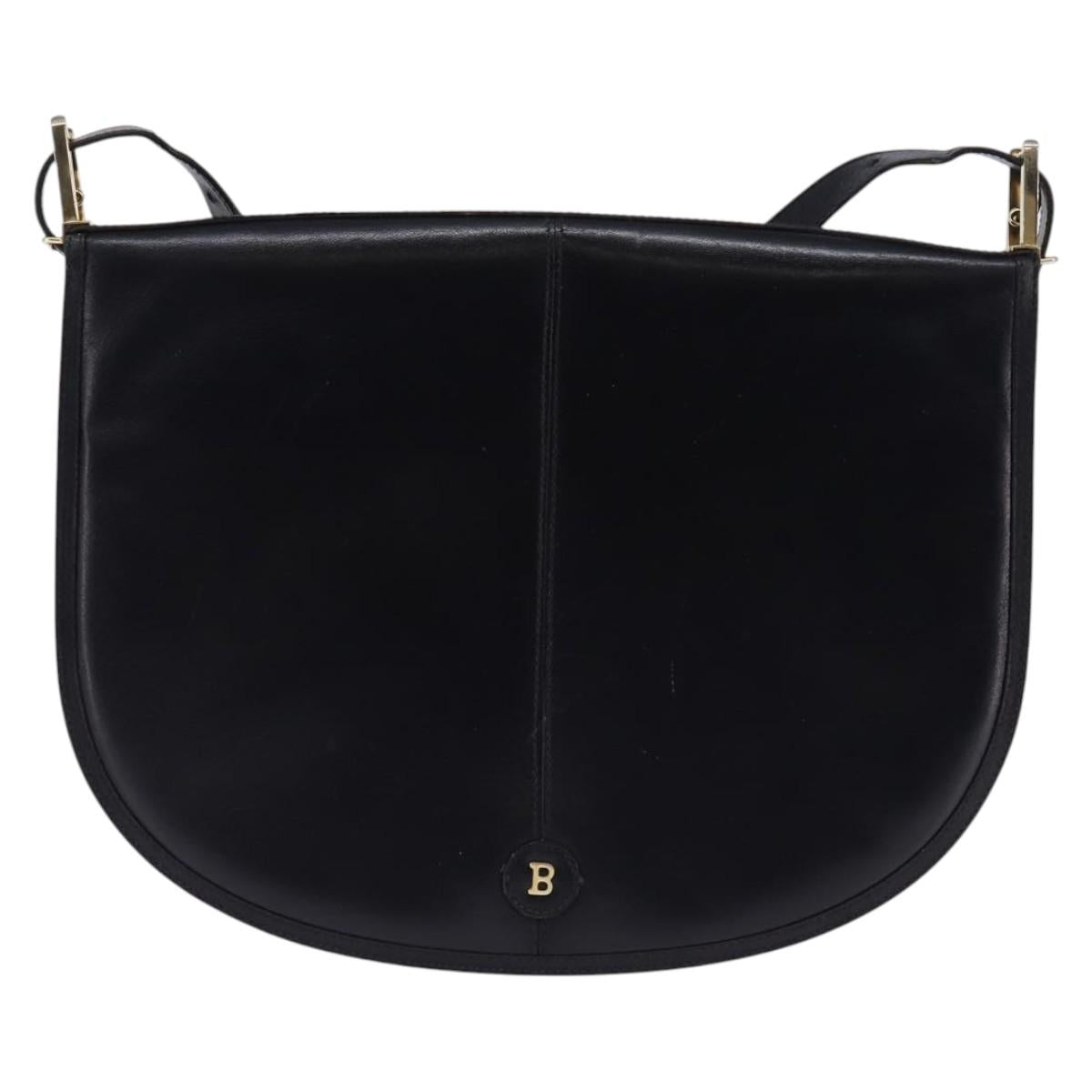 BALLY Shoulder Bag Leather Black Gold Auth 143332