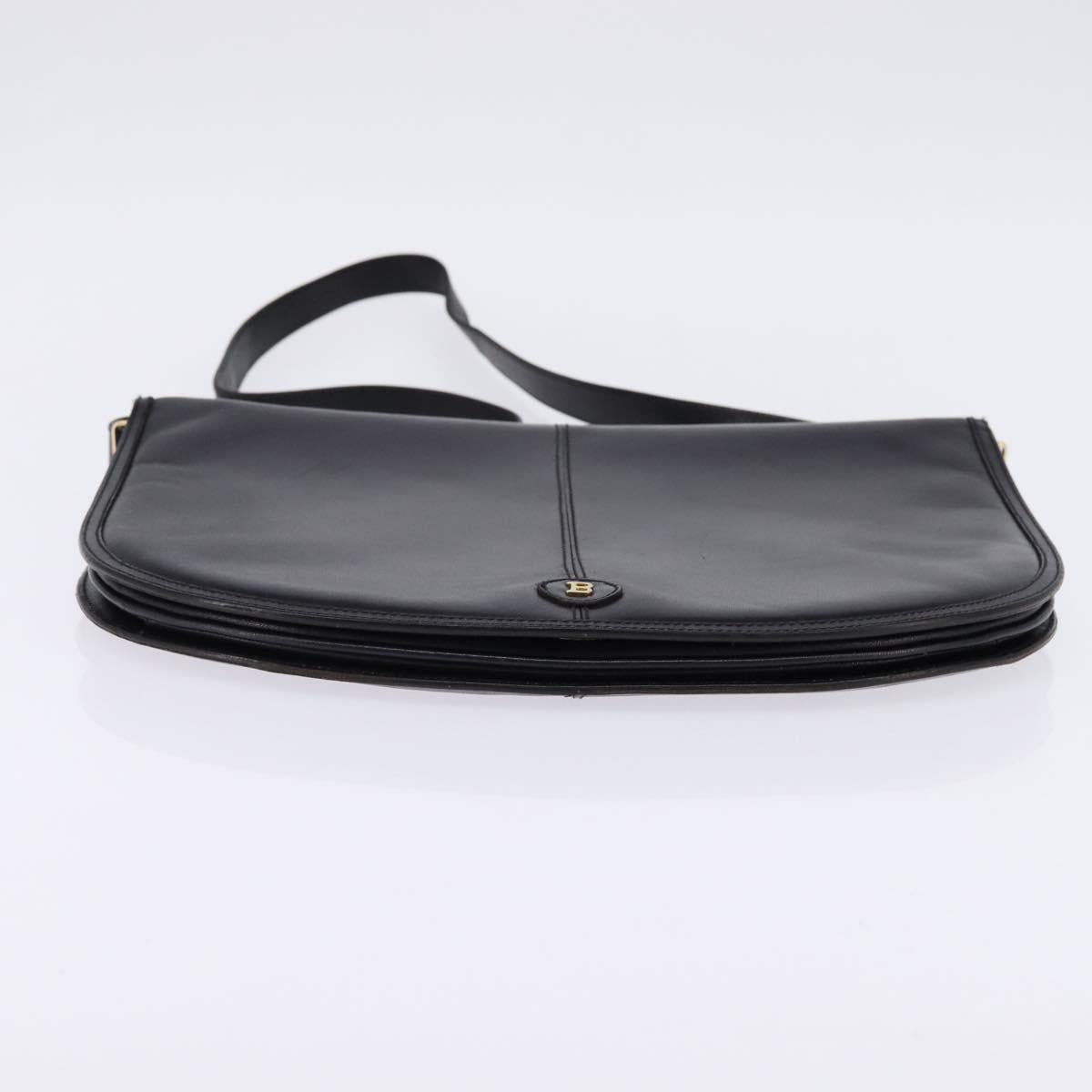BALLY Shoulder Bag Leather Black Gold Auth 143332
