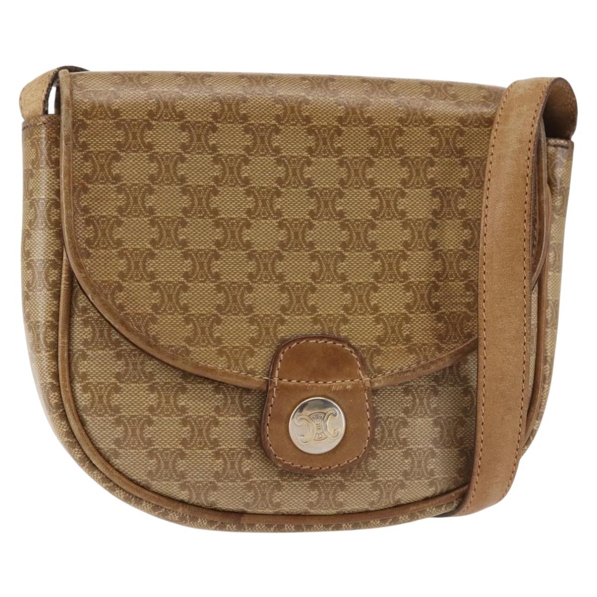 CELINE Macadam Canvas Shoulder Bag PVC Beige Gold Auth 143334