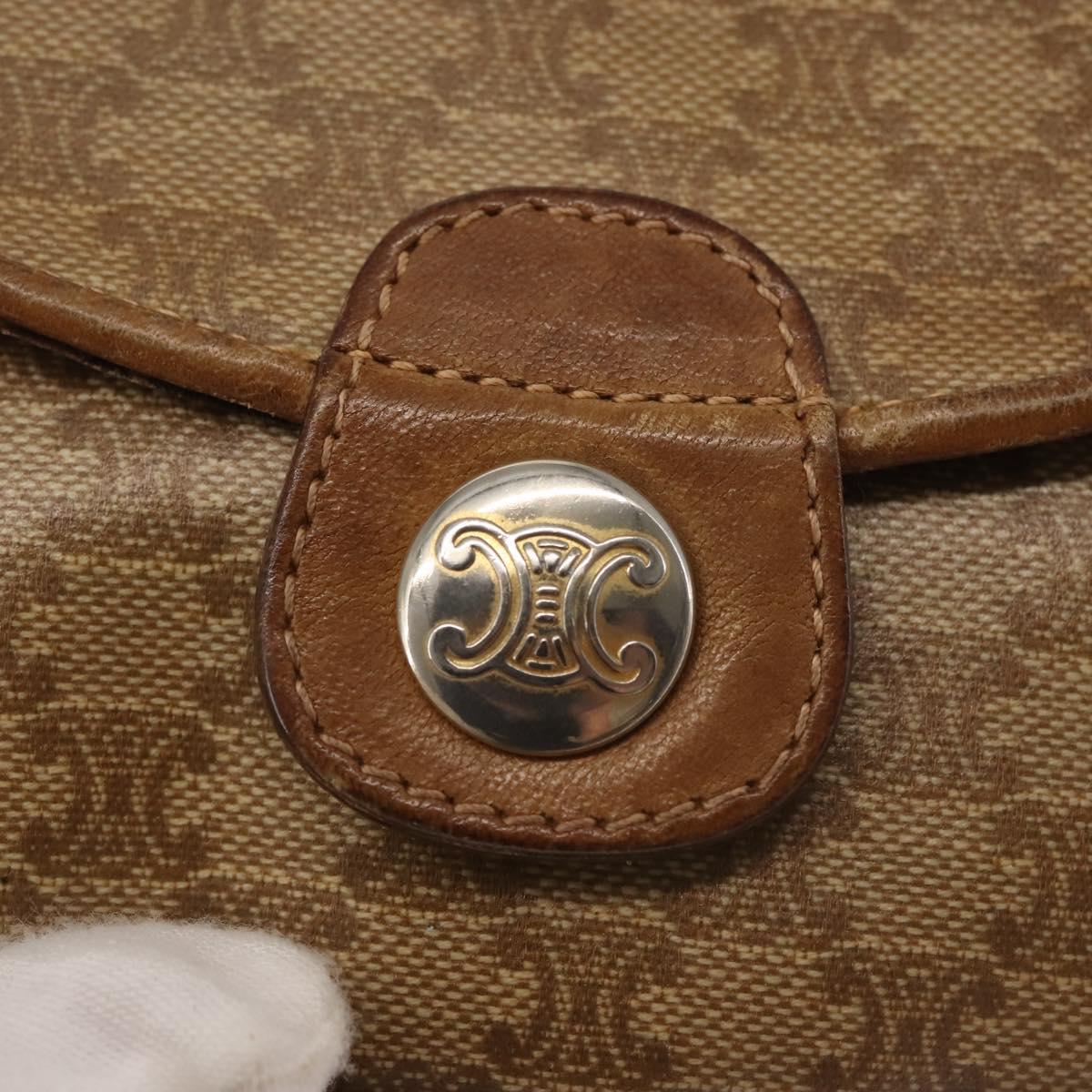 CELINE Macadam Canvas Shoulder Bag PVC Beige Gold Auth 143334