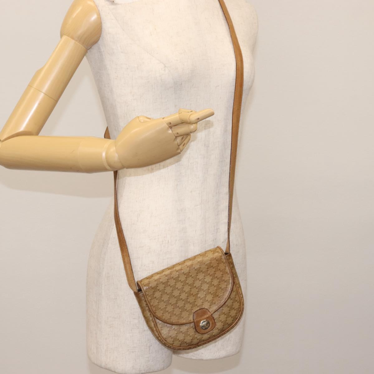 CELINE Macadam Canvas Shoulder Bag PVC Beige Gold Auth 143334