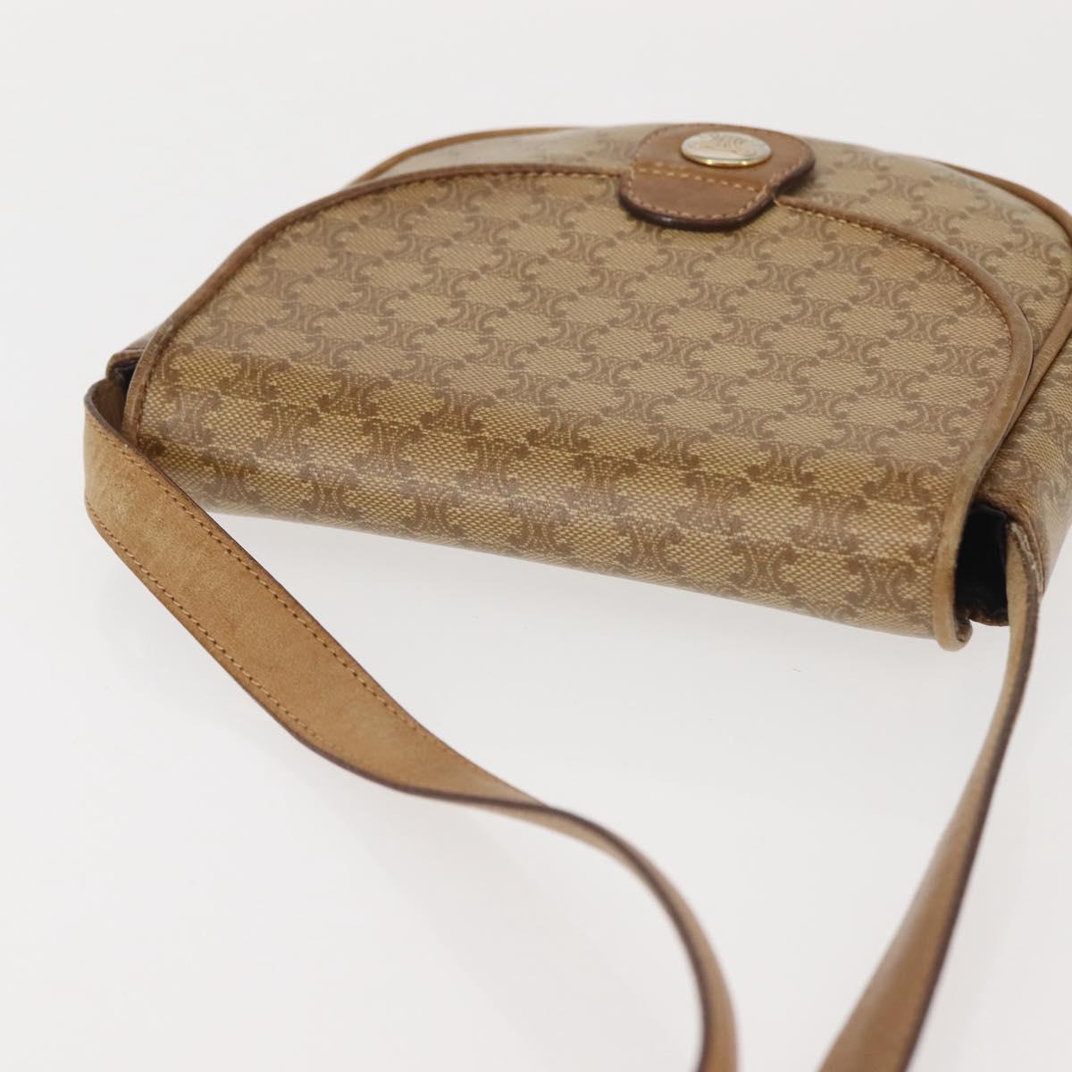 CELINE Macadam Canvas Shoulder Bag PVC Beige Gold Auth 143334