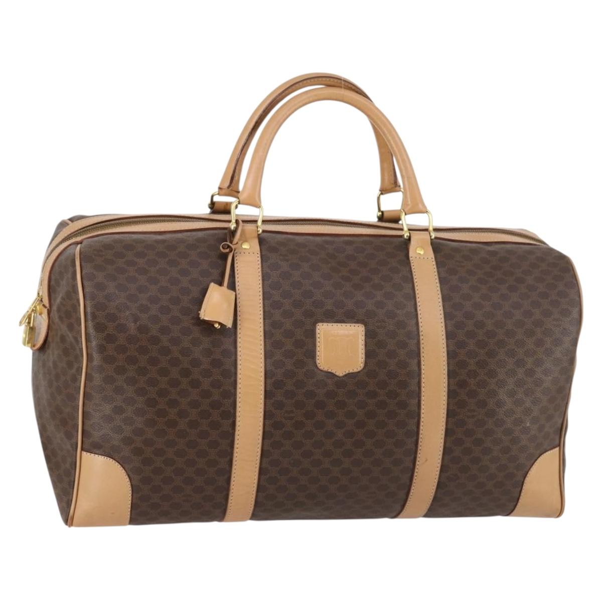 CELINE Macadam Canvas Boston Bag PVC Leather Brown Gold Auth 143338