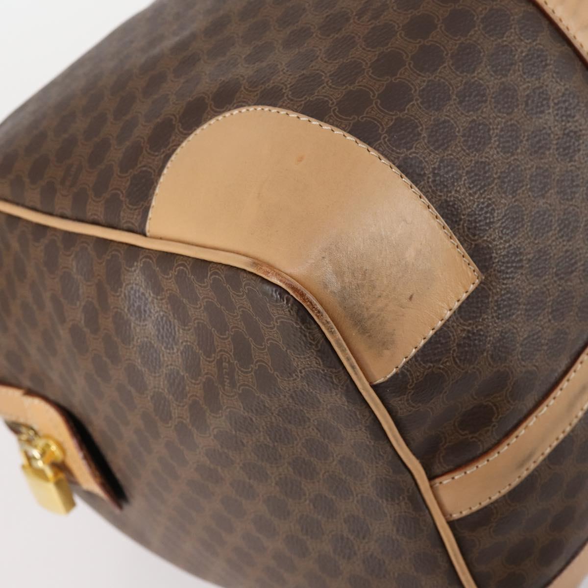 CELINE Macadam Canvas Boston Bag PVC Leather Brown Gold Auth 143338