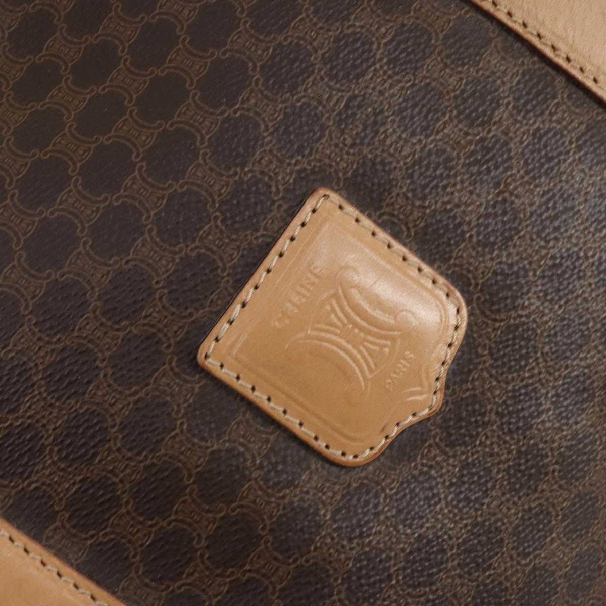 CELINE Macadam Canvas Boston Bag PVC Leather Brown Gold Auth 143338