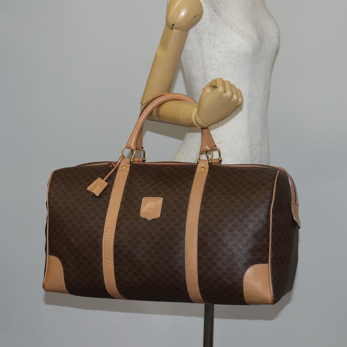 CELINE Macadam Canvas Boston Bag PVC Leather Brown Gold Auth 143338