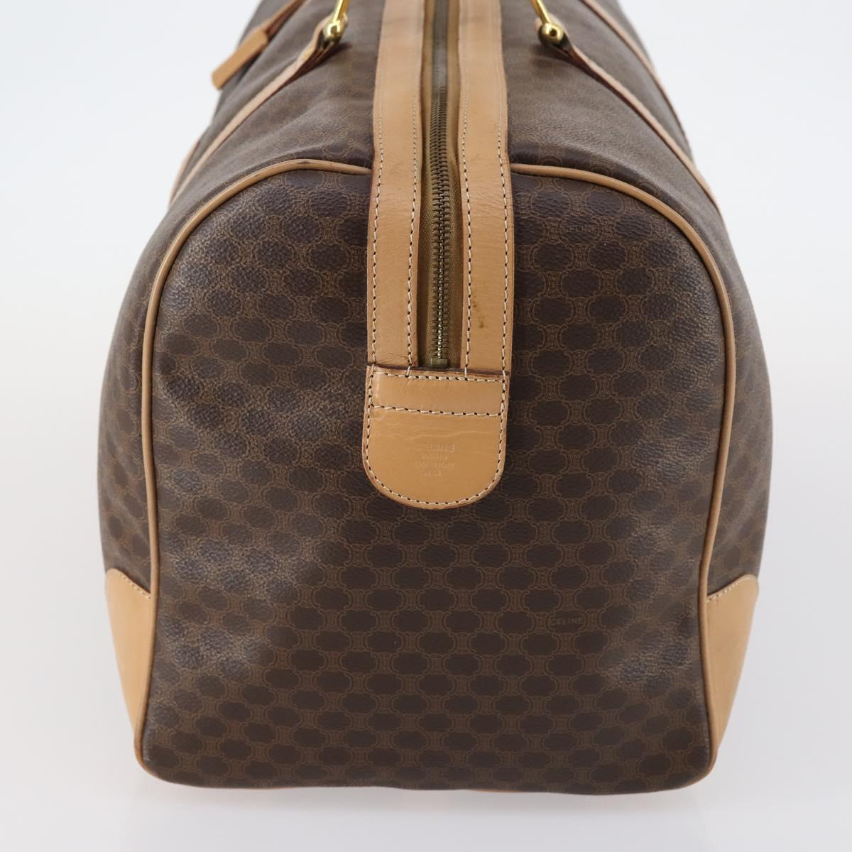 CELINE Macadam Canvas Boston Bag PVC Leather Brown Gold Auth 143338