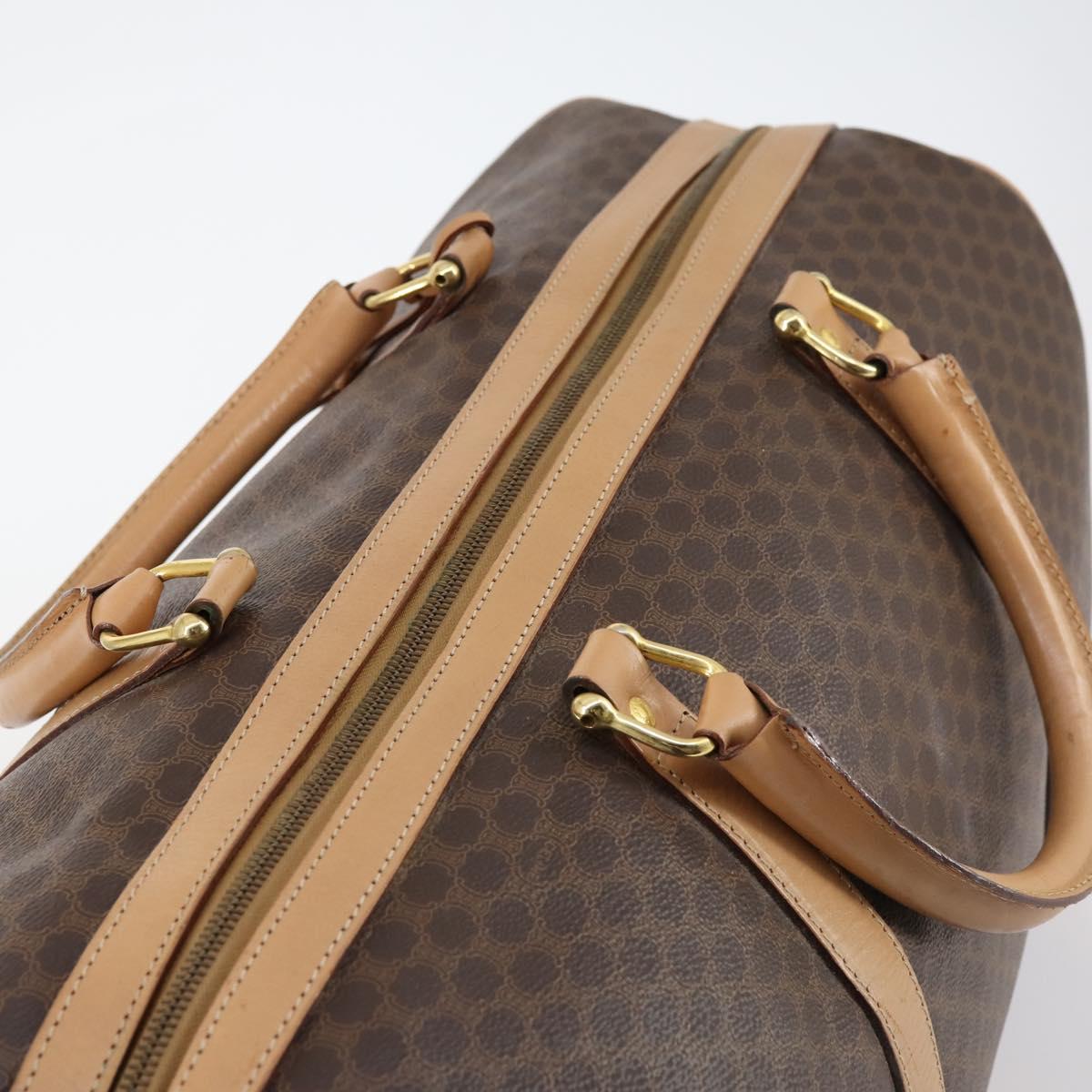 CELINE Macadam Canvas Boston Bag PVC Leather Brown Gold Auth 143338