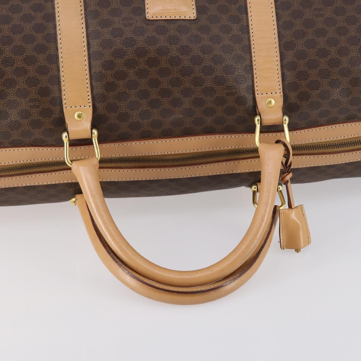 CELINE Macadam Canvas Boston Bag PVC Leather Brown Gold Auth 143338