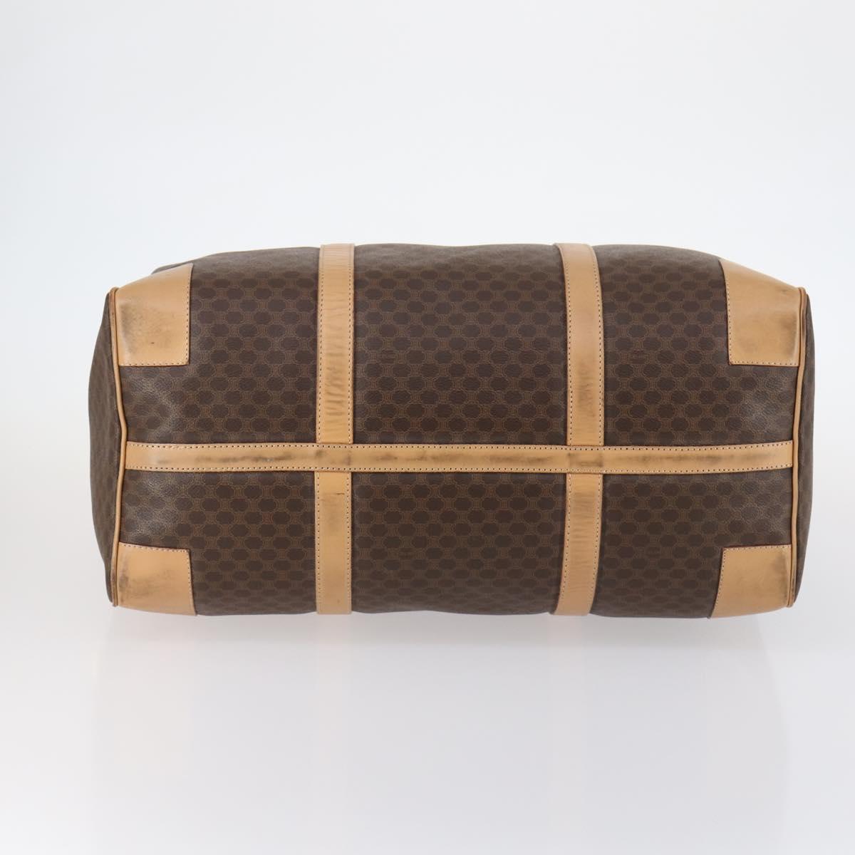 CELINE Macadam Canvas Boston Bag PVC Leather Brown Gold Auth 143338