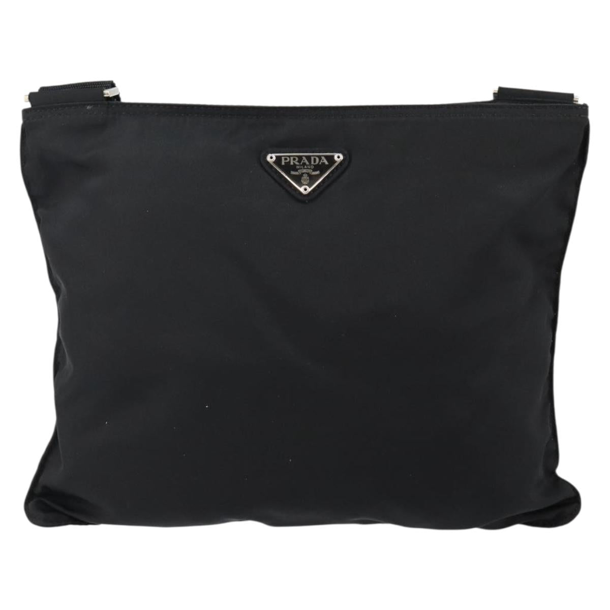 PRADA Shoulder Bag Nylon Black Silver Auth 143341