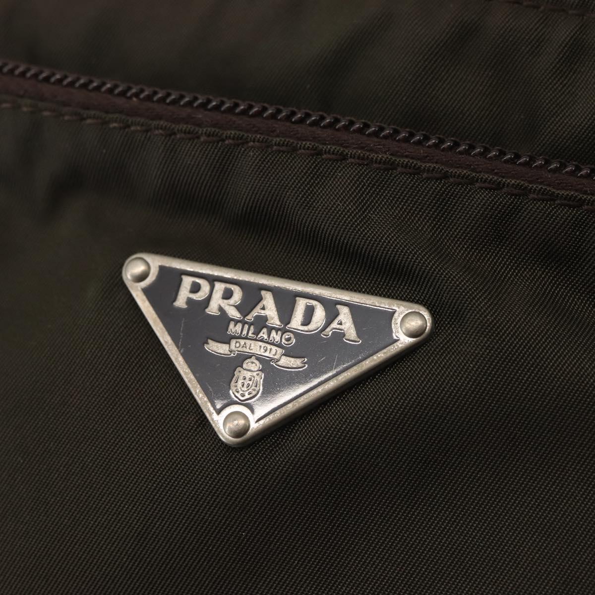 PRADA Shoulder Bag Nylon Khaki Silver Auth 143342