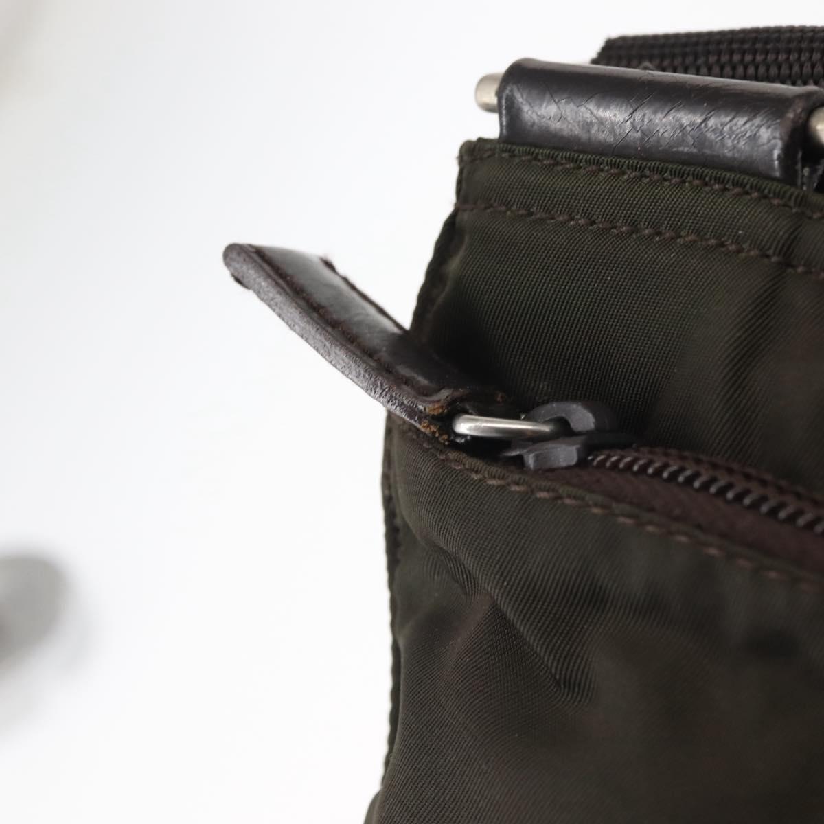 PRADA Shoulder Bag Nylon Khaki Silver Auth 143342