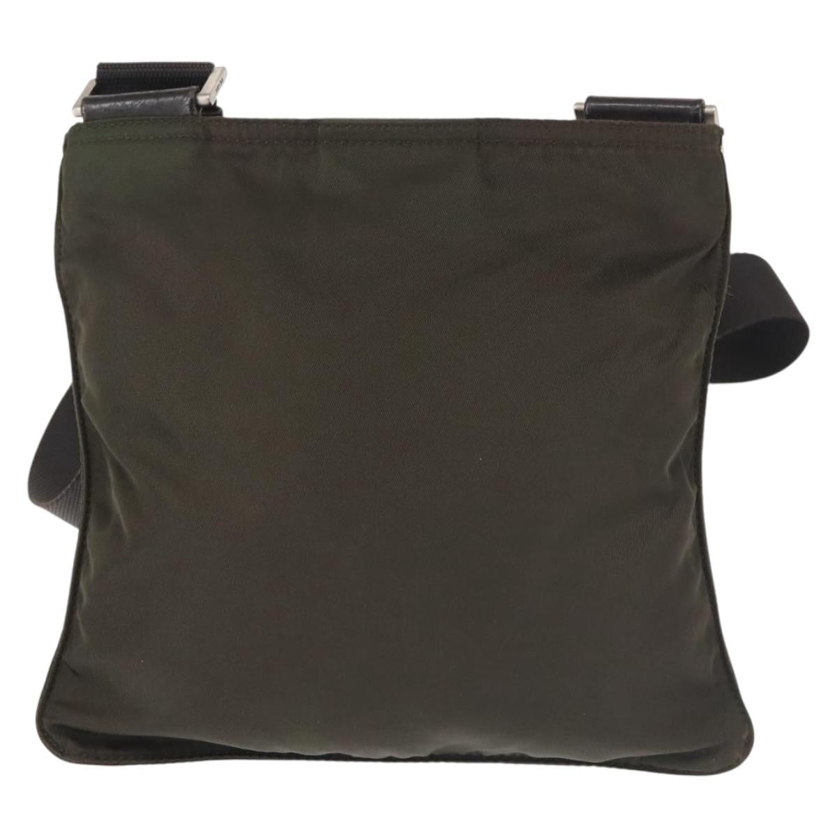 PRADA Shoulder Bag Nylon Khaki Silver Auth 143342