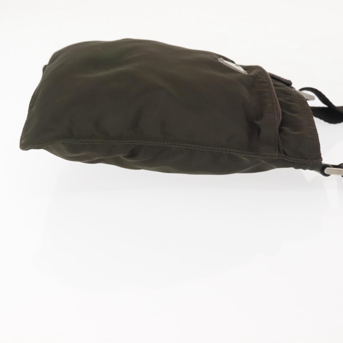 PRADA Shoulder Bag Nylon Khaki Silver Auth 143342