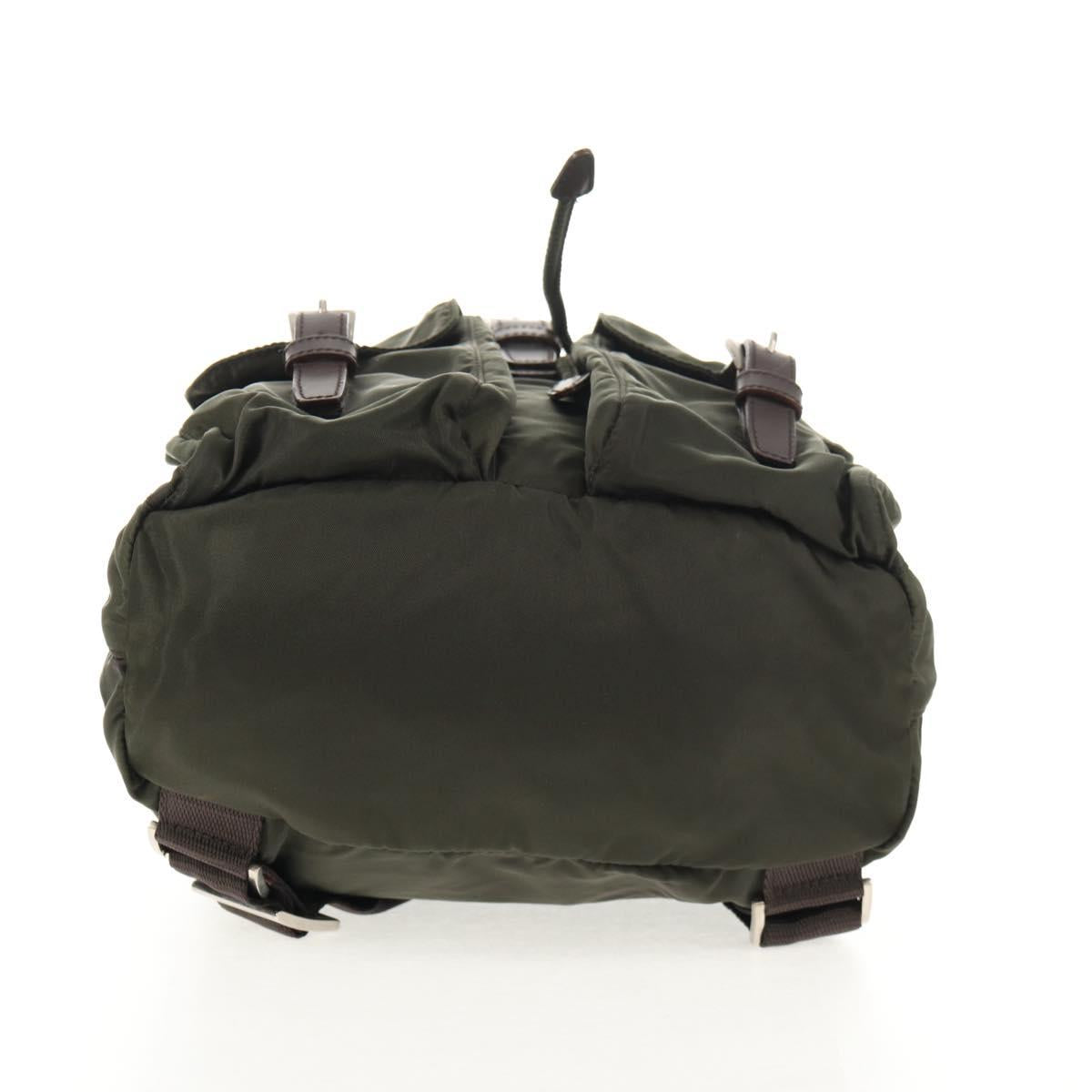 PRADA Backpack Nylon Khaki Silver Auth 143343