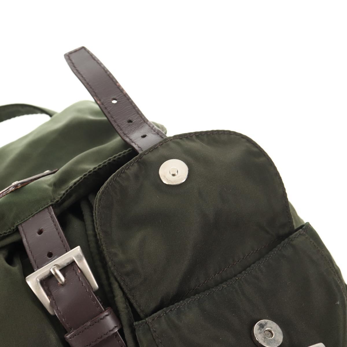 PRADA Backpack Nylon Khaki Silver Auth 143343