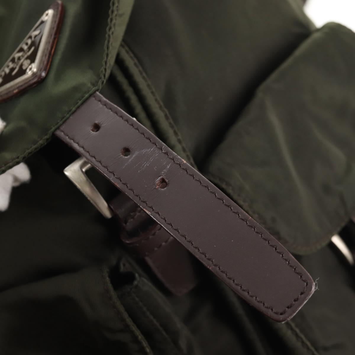 PRADA Backpack Nylon Khaki Silver Auth 143343