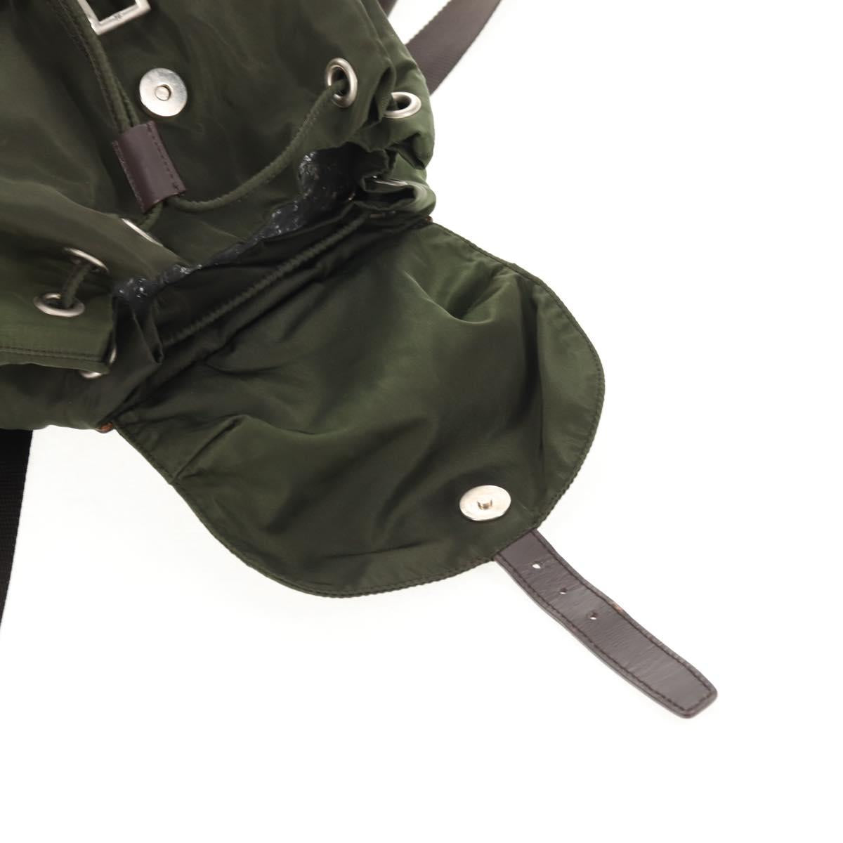 PRADA Backpack Nylon Khaki Silver Auth 143343