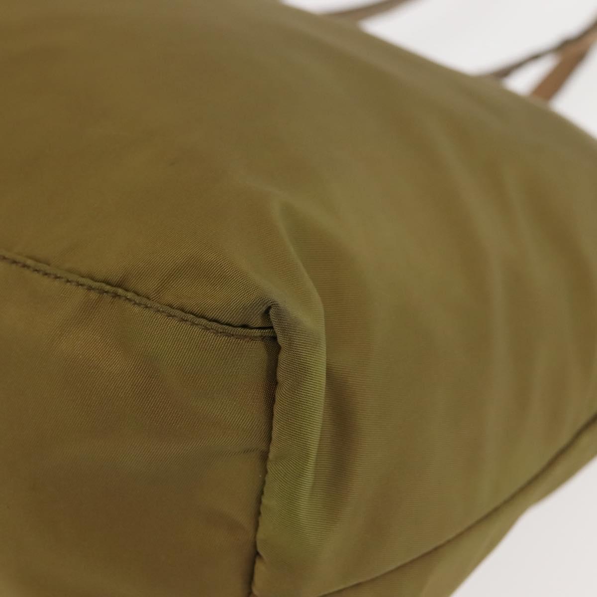 PRADA Tote Bag Nylon Khaki Gold Auth 143347