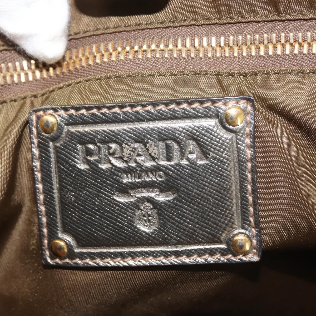 PRADA Tote Bag Nylon Khaki Gold Auth 143347