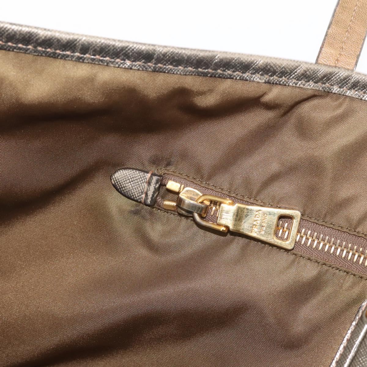 PRADA Tote Bag Nylon Khaki Gold Auth 143347