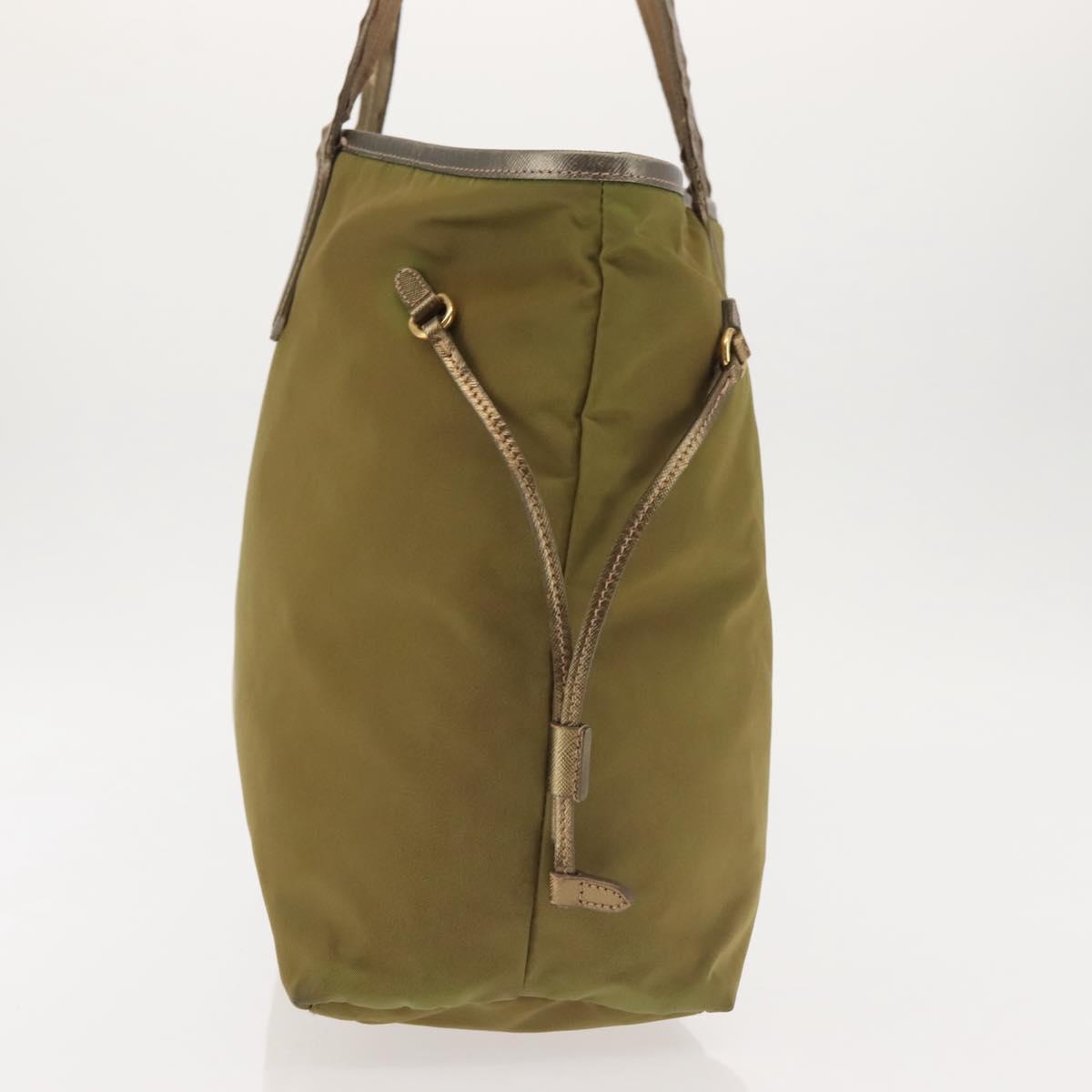 PRADA Tote Bag Nylon Khaki Gold Auth 143347