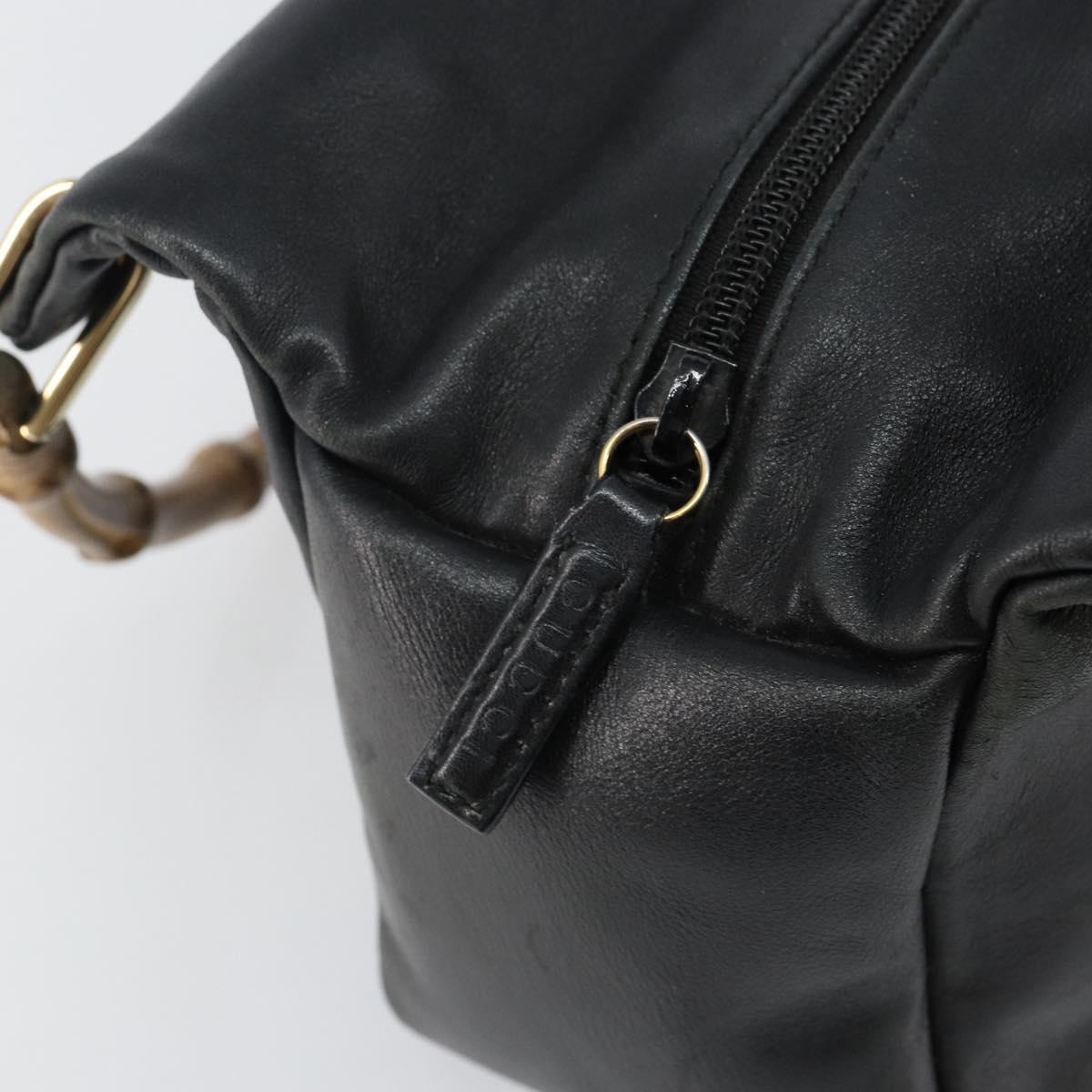 GUCCI Bamboo Hand Bag Leather Black Gold 000 2865 0575 Auth 143348