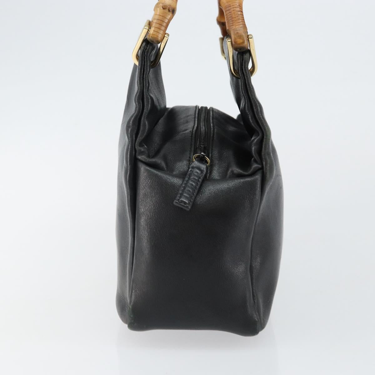 GUCCI Bamboo Hand Bag Leather Black Gold 000 2865 0575 Auth 143348