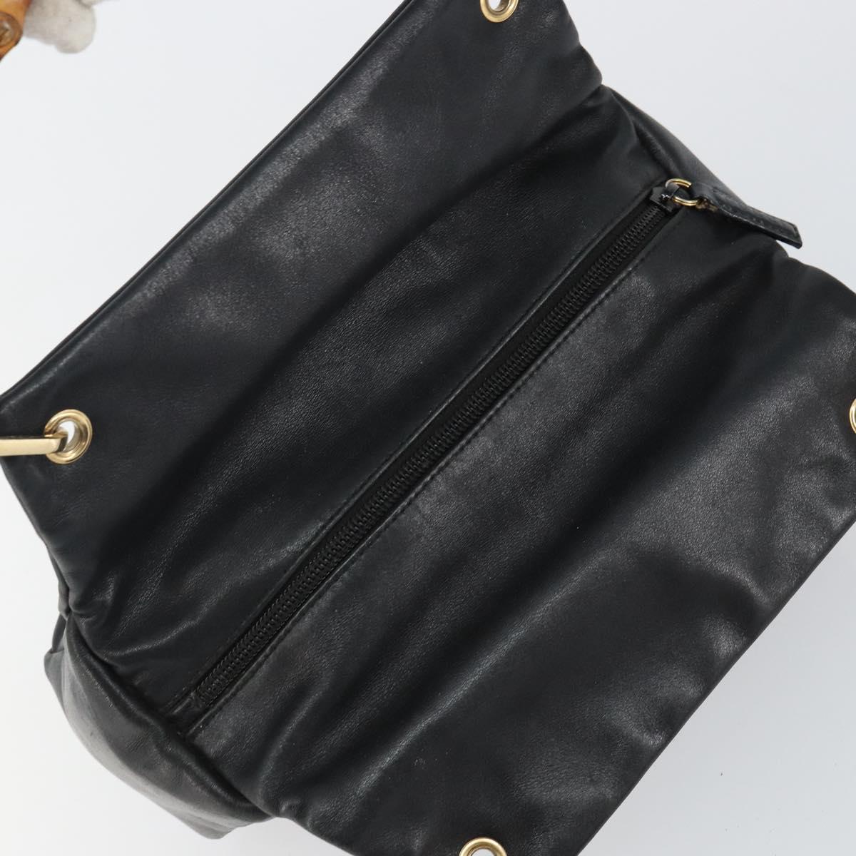 GUCCI Bamboo Hand Bag Leather Black Gold 000 2865 0575 Auth 143348