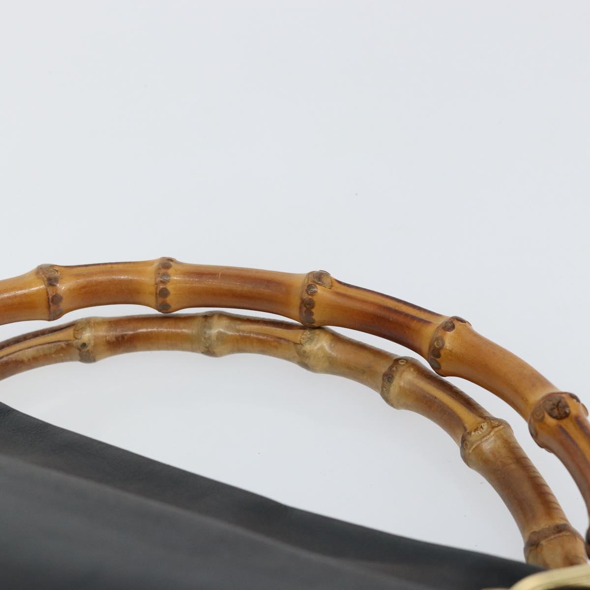 GUCCI Bamboo Hand Bag Leather Black Gold 000 2865 0575 Auth 143348