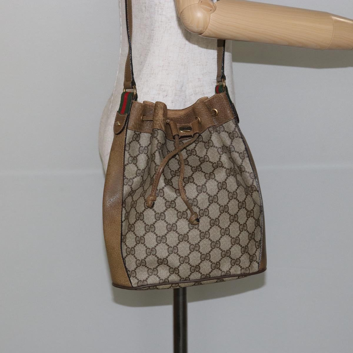 GUCCI GG Supreme Web Sherry Line Shoulder Bag PVC Beige 14 02 034 Auth 143349