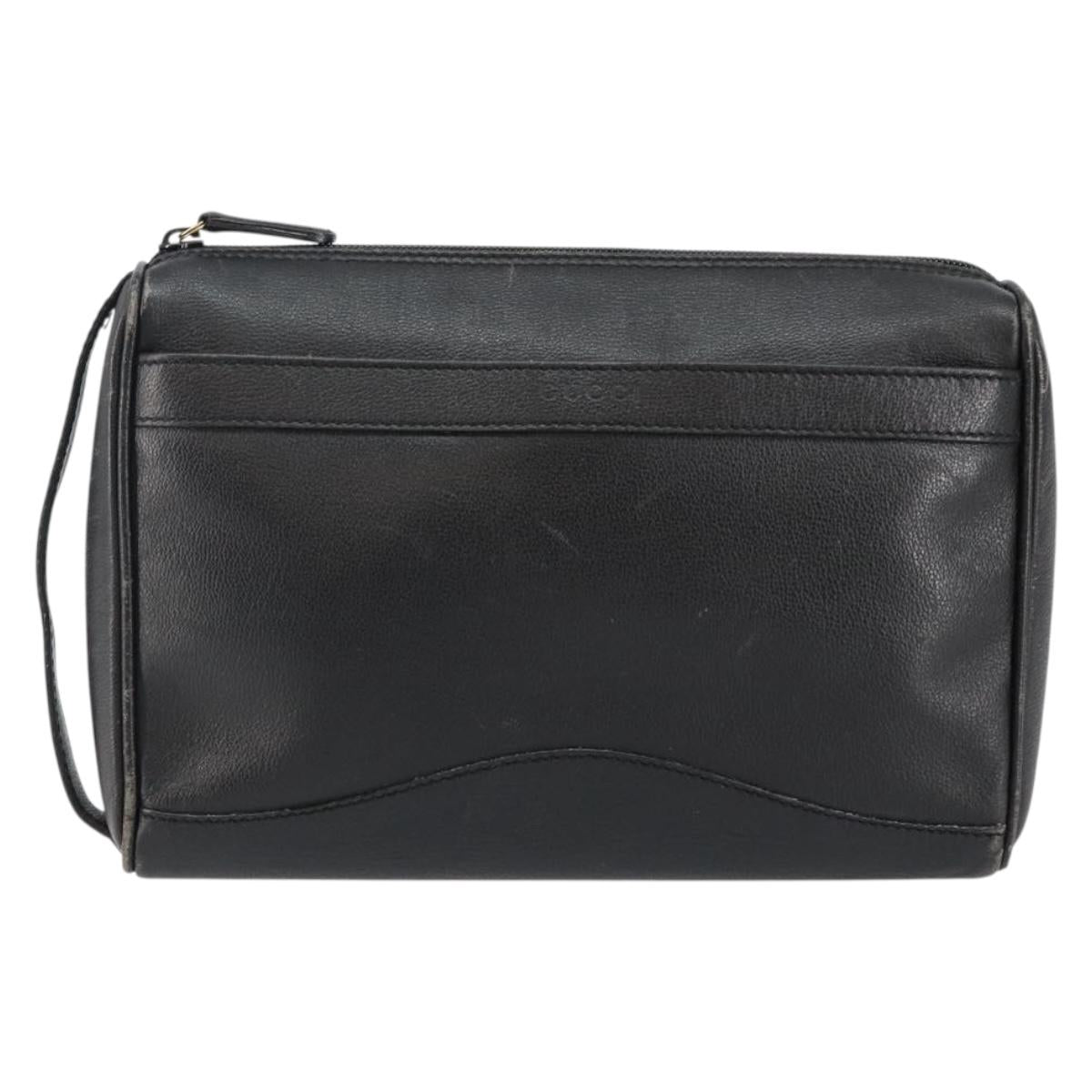 GUCCI Clutch Bag Leather Black Gold Auth 143350