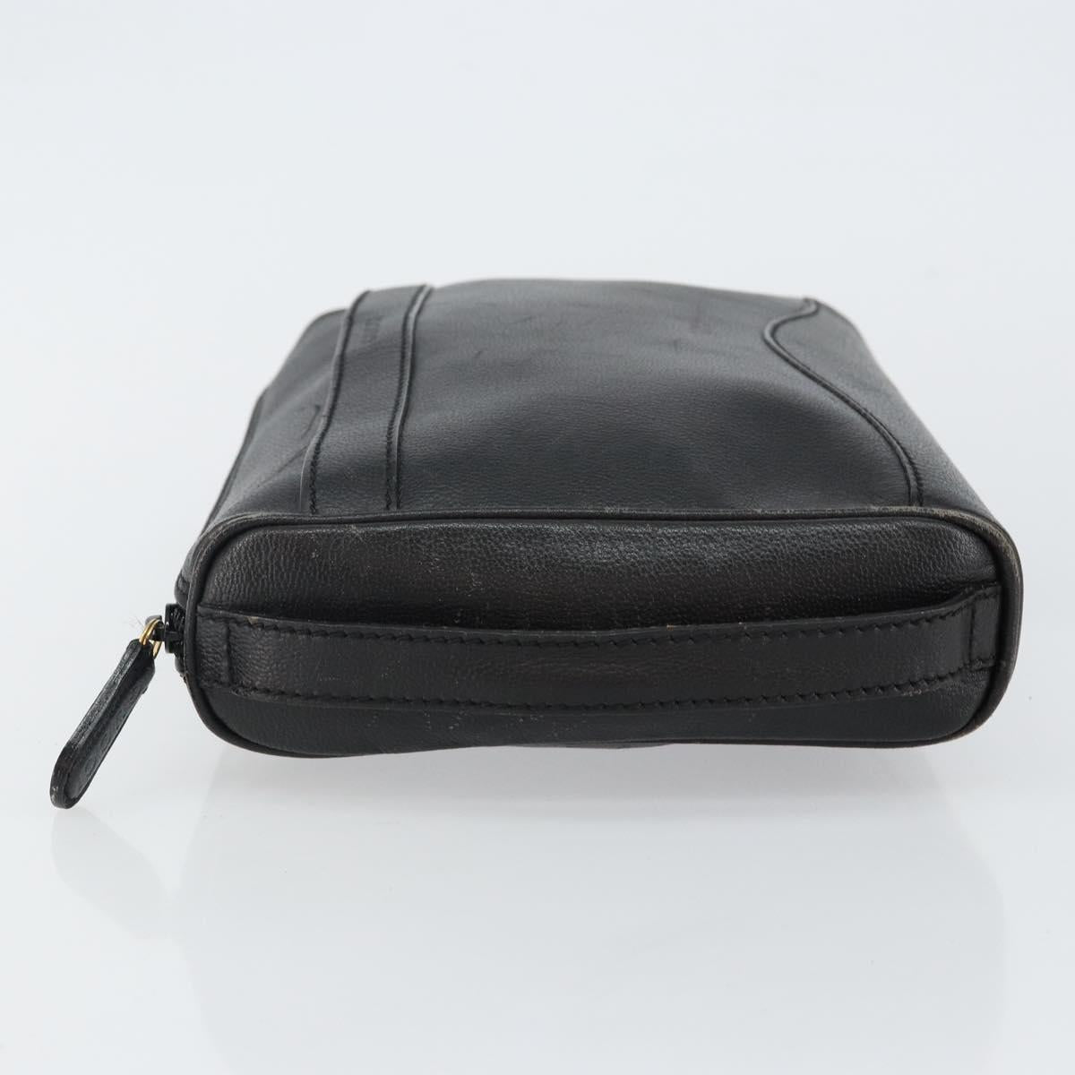 GUCCI Clutch Bag Leather Black Gold Auth 143350