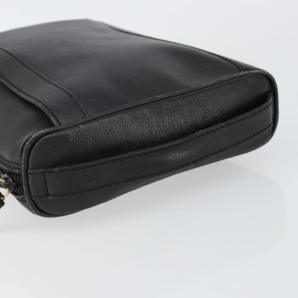 GUCCI Clutch Bag Leather Black Gold Auth 143350