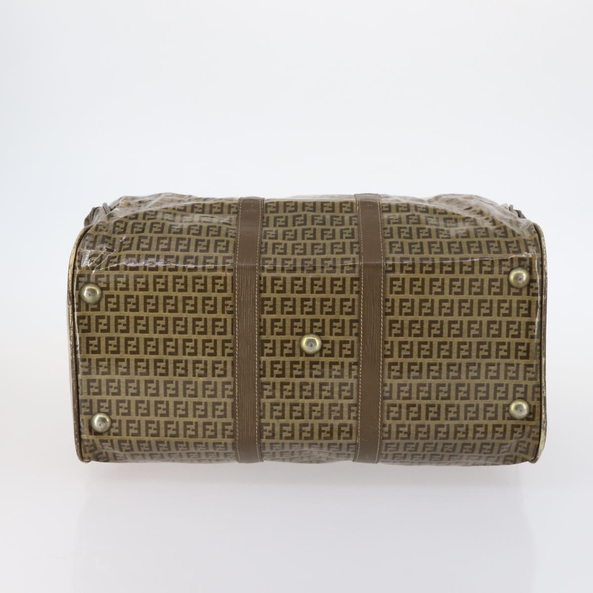 FENDI Zucchino Canvas Boston Bag Coated Canvas Brown Gold Auth 143353