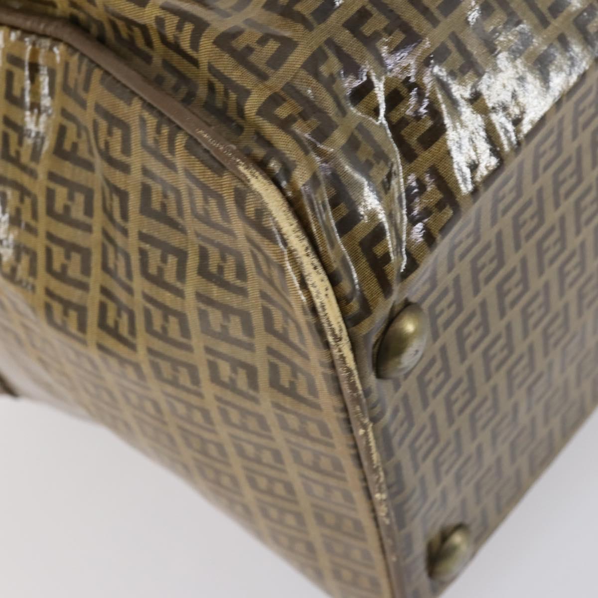 FENDI Zucchino Canvas Boston Bag Coated Canvas Brown Gold Auth 143353