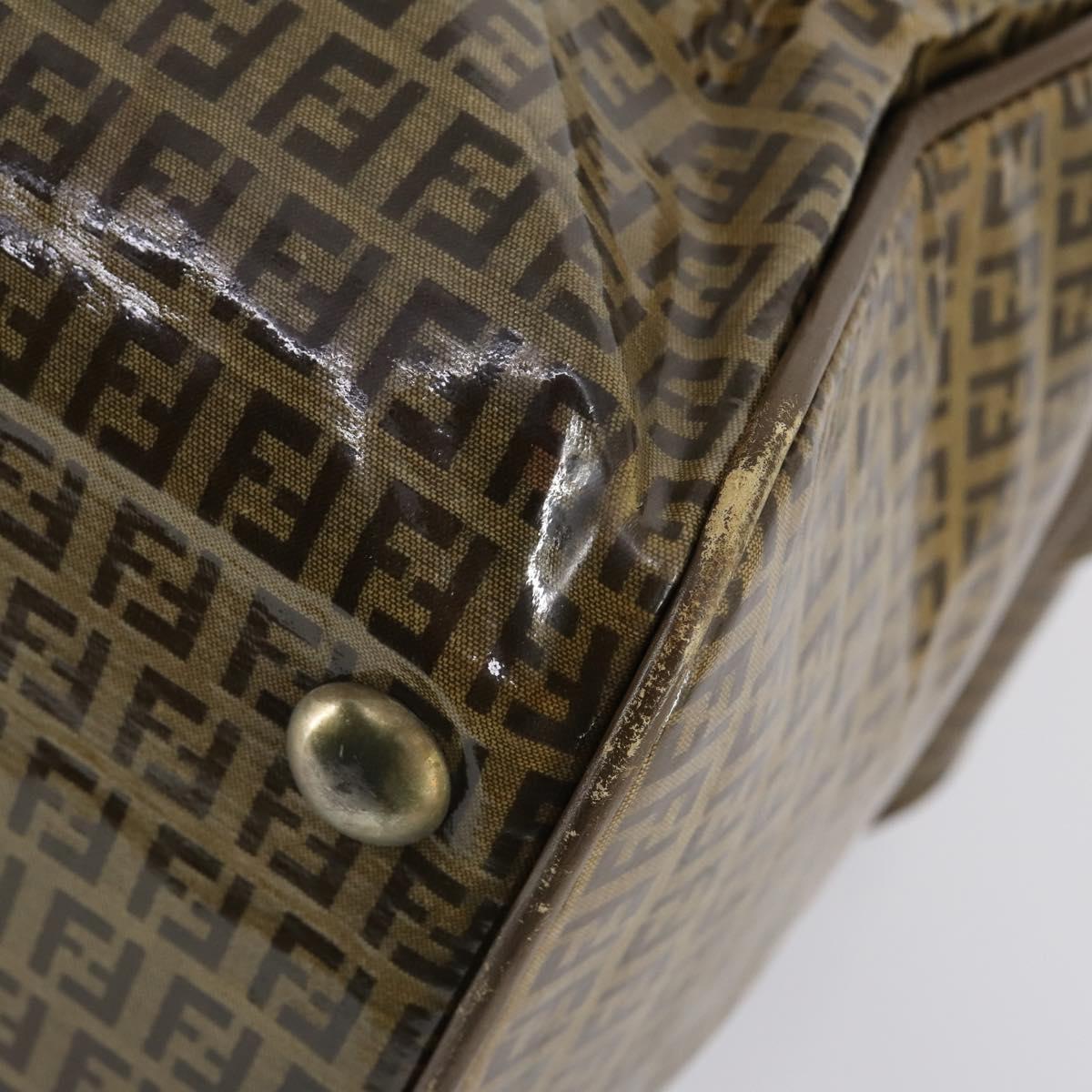 FENDI Zucchino Canvas Boston Bag Coated Canvas Brown Gold Auth 143353