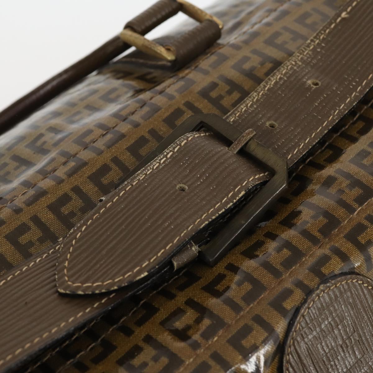 FENDI Zucchino Canvas Boston Bag Coated Canvas Brown Gold Auth 143353