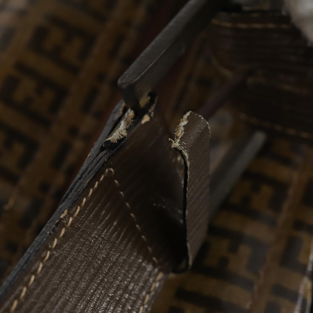 FENDI Zucchino Canvas Boston Bag Coated Canvas Brown Gold Auth 143353