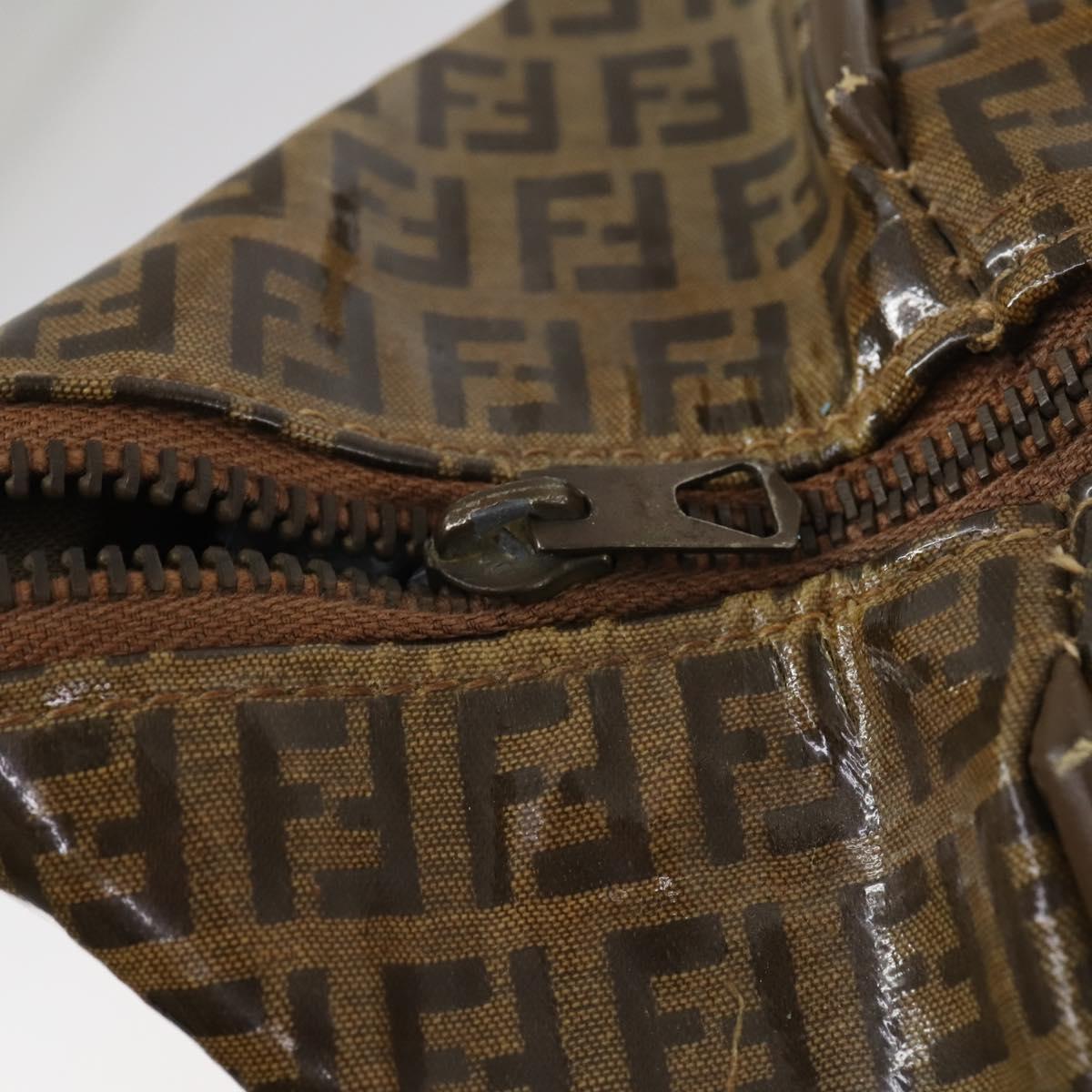 FENDI Zucchino Canvas Boston Bag Coated Canvas Brown Gold Auth 143353