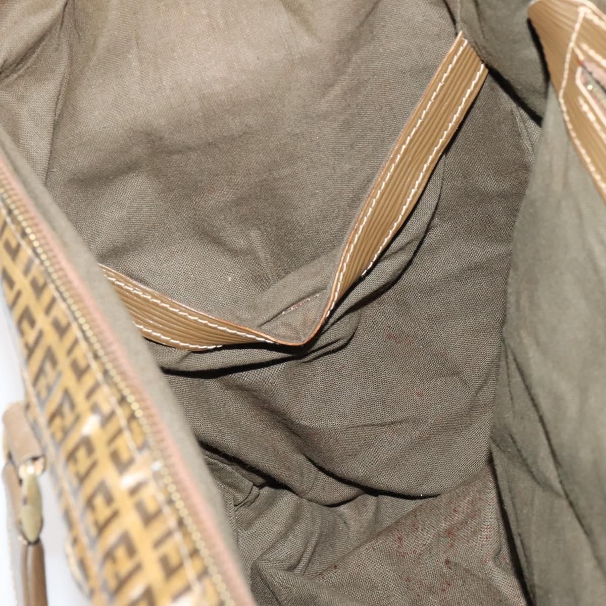 FENDI Zucchino Canvas Boston Bag Coated Canvas Brown Gold Auth 143353