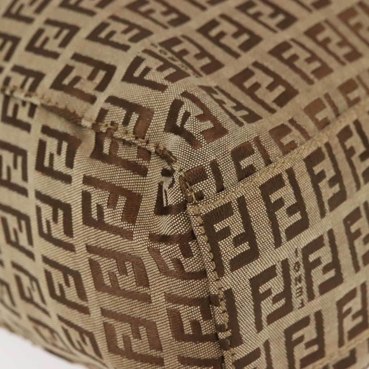 FENDI Zucchino Canvas Tote Bag Beige Silver Auth 143354