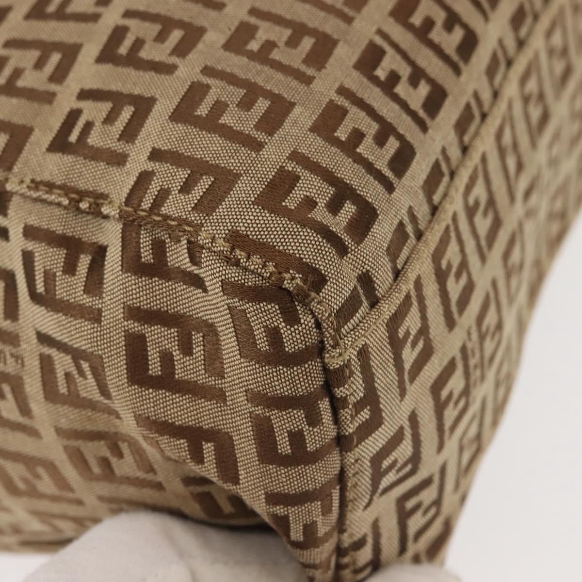 FENDI Zucchino Canvas Tote Bag Beige Silver Auth 143354
