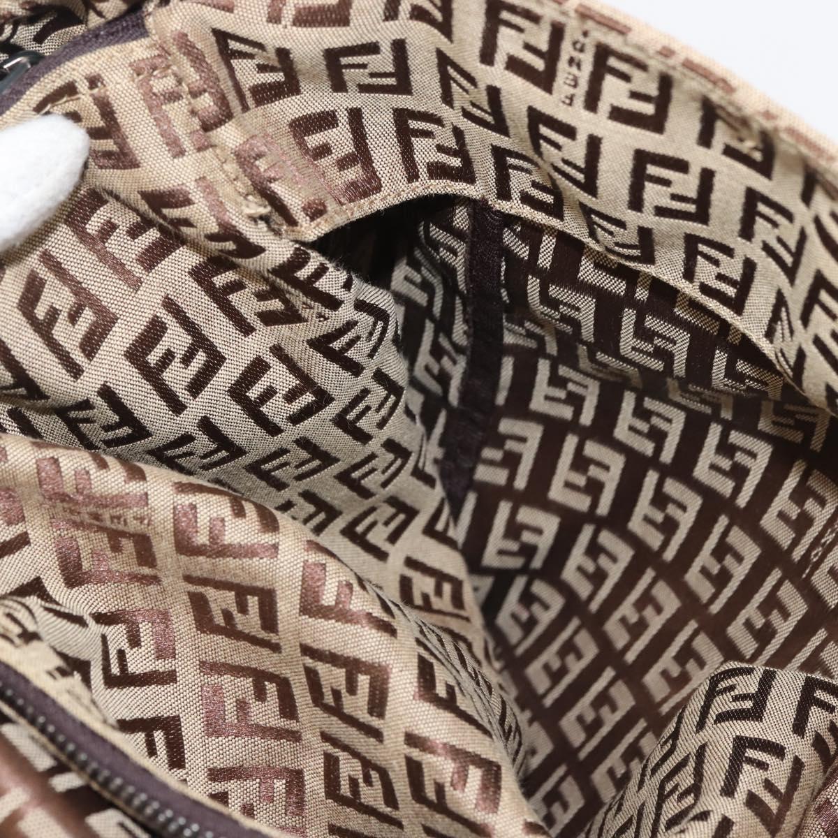 FENDI Zucchino Canvas Tote Bag Beige Silver Auth 143354