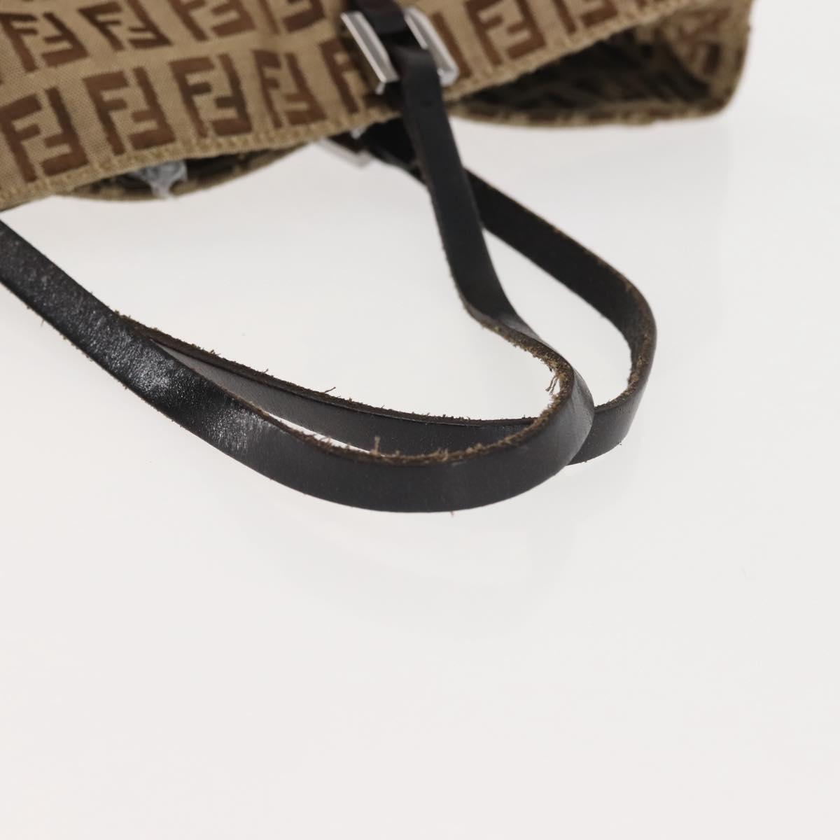 FENDI Zucchino Canvas Tote Bag Beige Silver Auth 143354